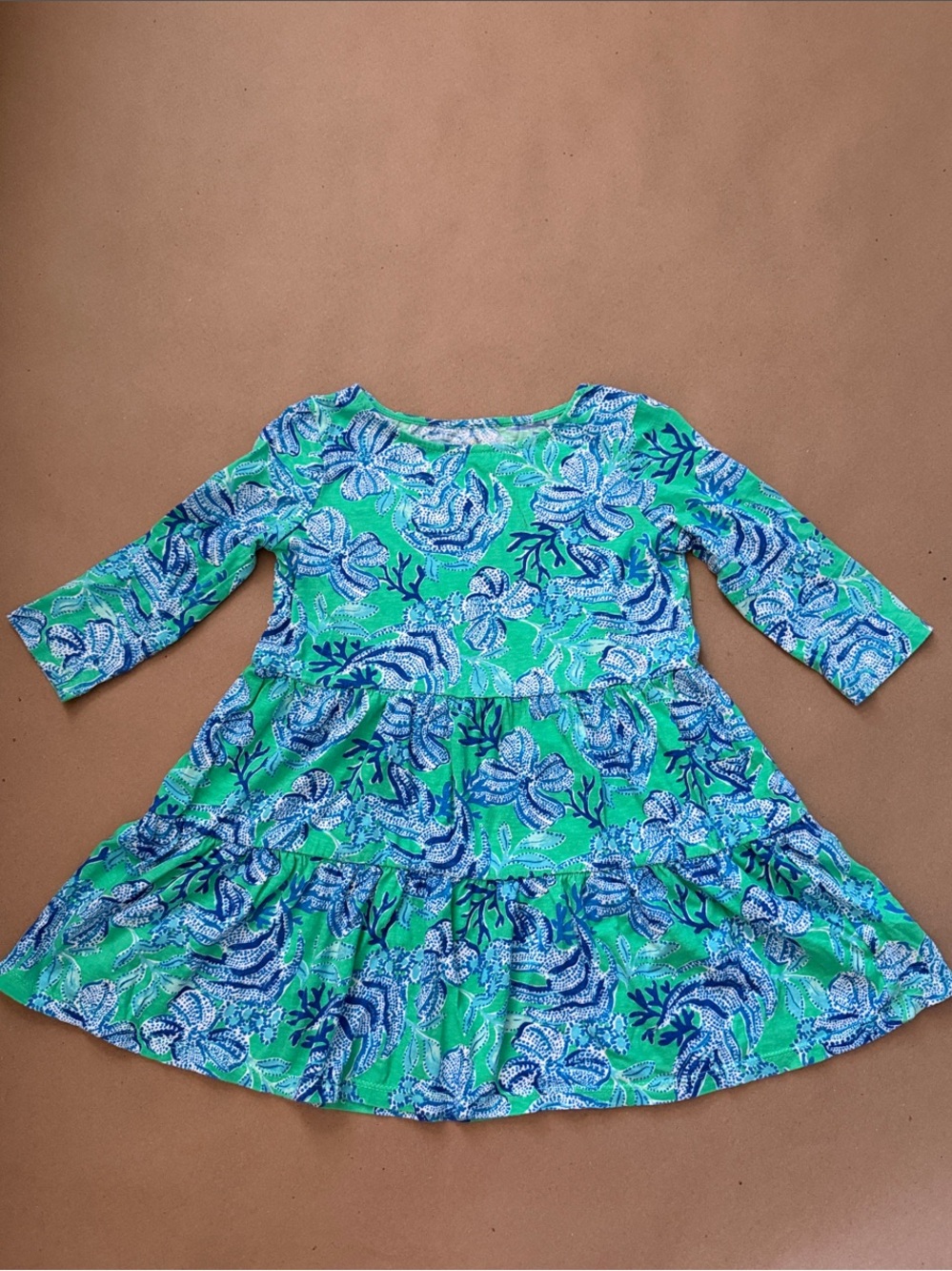 Lilly Pulitzer Green and Blue Floral Tiered Dress